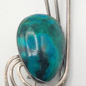 Vintage Israel Sterling Silver Malachite Brooch